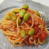 枝豆とベーコンのトマトスパゲッティ